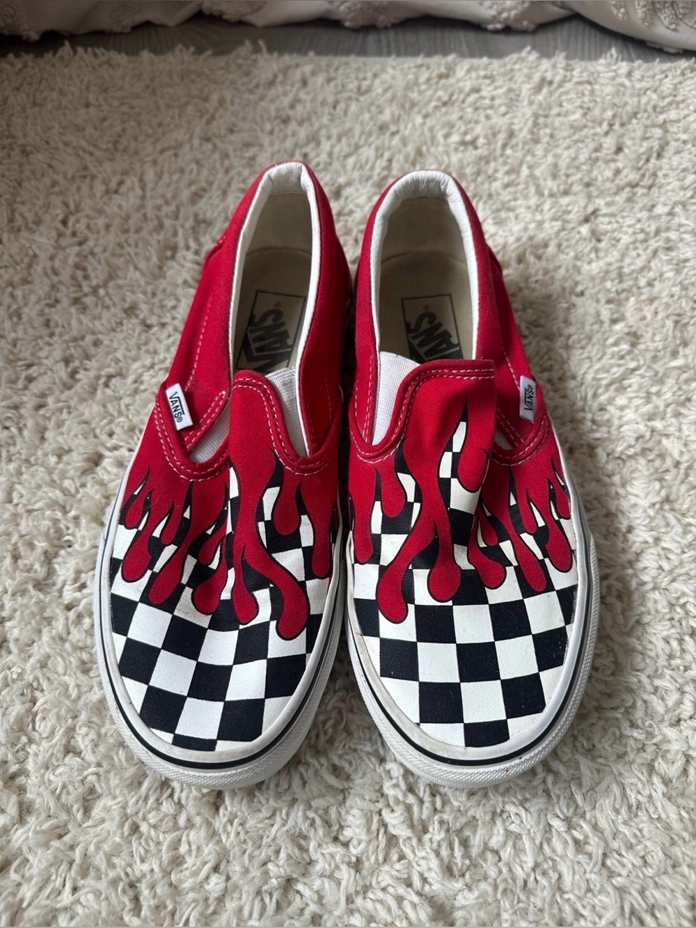 Retro Checkered Vans Slip Ons- Red, Black & White Women’s 8 Shoe